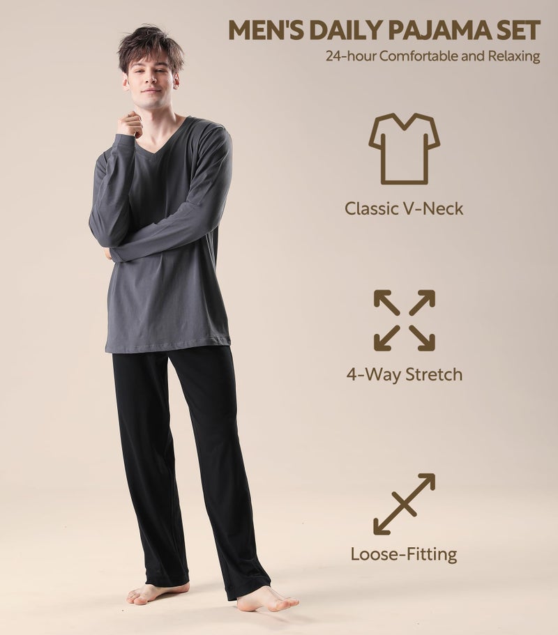 DAVID ARCHY Men's Pajamas Set Soft Cotton Long Sleeve Sleepwear Comfy Loungewear Pjs with Pockets (XL, Dark Gray) - Image 3